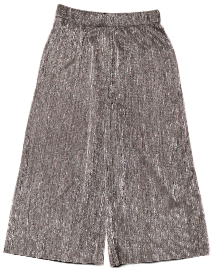 Pantalon Capri Jambe Large Femme ZARA XS W24 L20 Argent Polyester