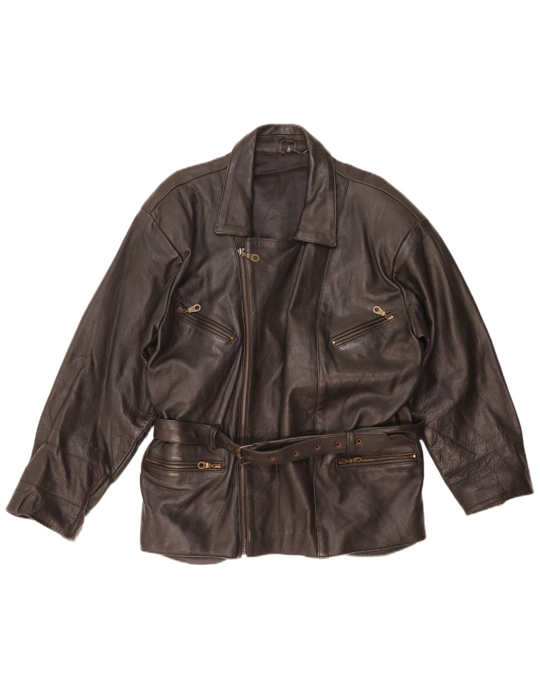 veste en cuir biker homme vintage UK 38 cuir noir moyen