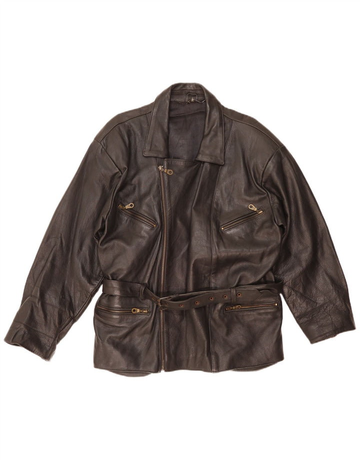 veste en cuir biker homme vintage UK 38 cuir noir moyen