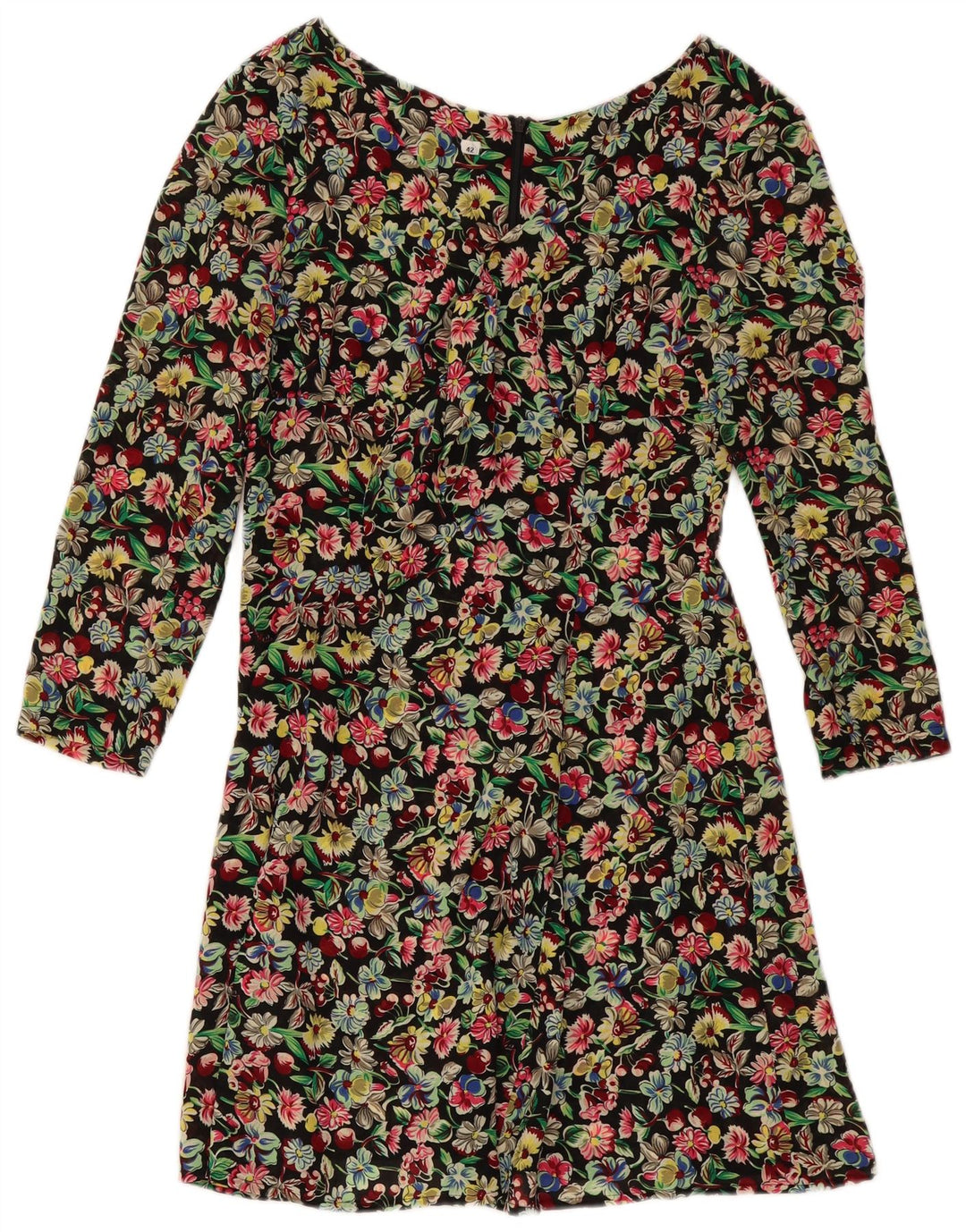 VINTAGE Robe trapèze à manches longues pour femme IT 42 Floral multicolore moyen