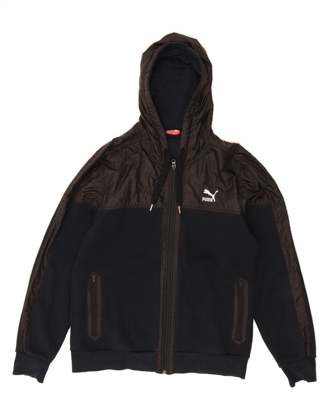 PUMA Mens Zip Hoodie Sweater Large Navy Blue Colourblock Vintage Puma and Second-Hand Puma from Messina Hembry 