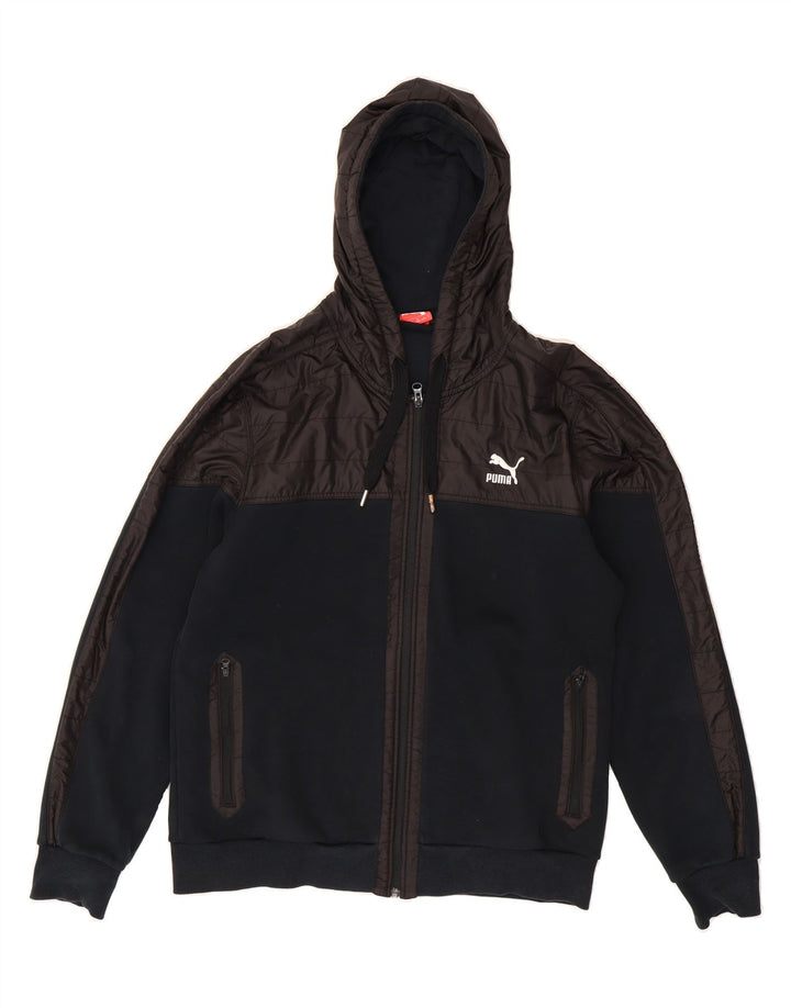 PUMA Mens Zip Hoodie Sweater Large Navy Blue Colourblock Vintage Puma and Second-Hand Puma from Messina Hembry 