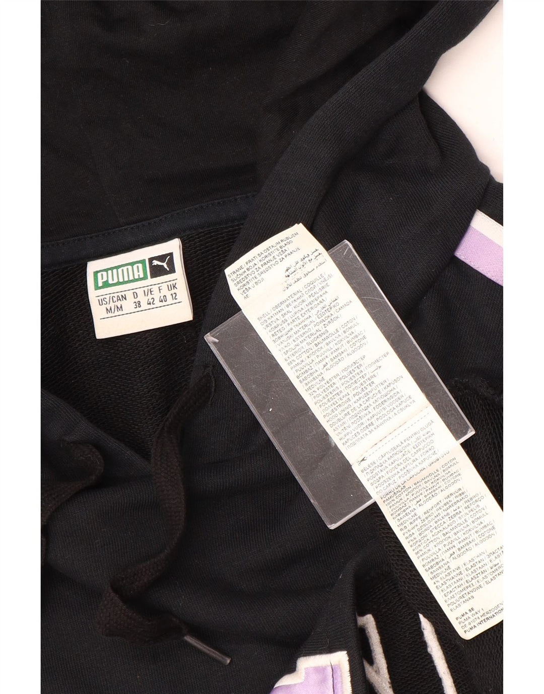 PUMA Pull à capuche court surdimensionné pour femme UK 12 Noir moyen Colourblock