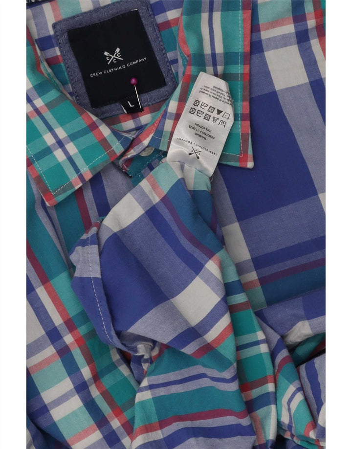 Crew Clothing Chemise à manches courtes pour homme en coton à carreaux bleus