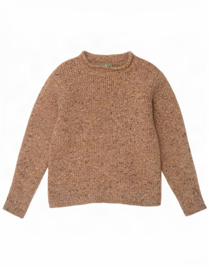 Aran Pull surdimensionné à col roulé pour femme UK 10 Petit Beige Moucheté