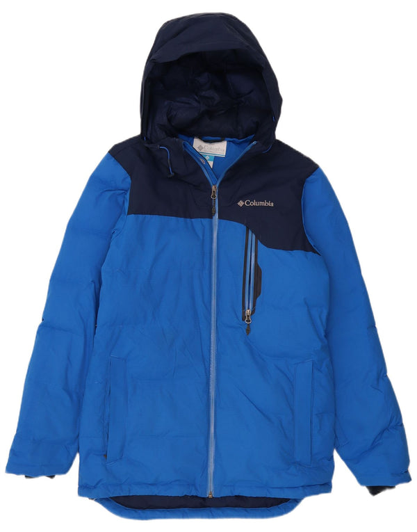 Columbia Veste matelassée à capuche pour homme UK 36 Small Bleu Colorblock Nylon