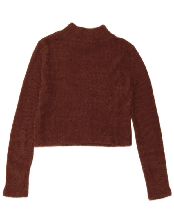 Zara Pull court à col roulé pour femme UK 14 Large Marron Nylon