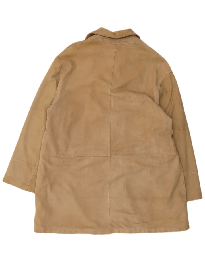 VINTAGE Manteau en Daim Femme IT 46 Grand Cuir Beige