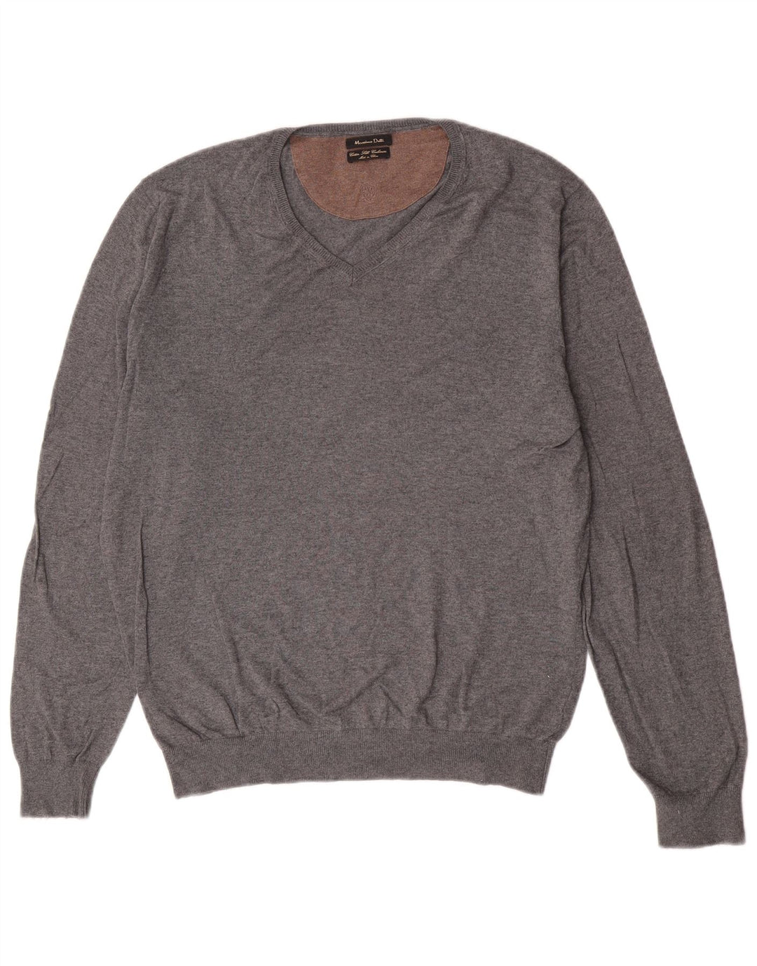 Massimo Dutti Pull col V pour homme en coton gris Taille L