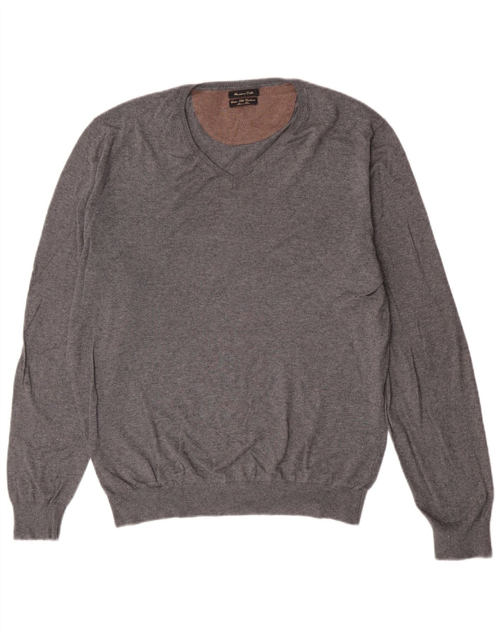 Massimo Dutti Pull col V pour homme en coton gris Taille L