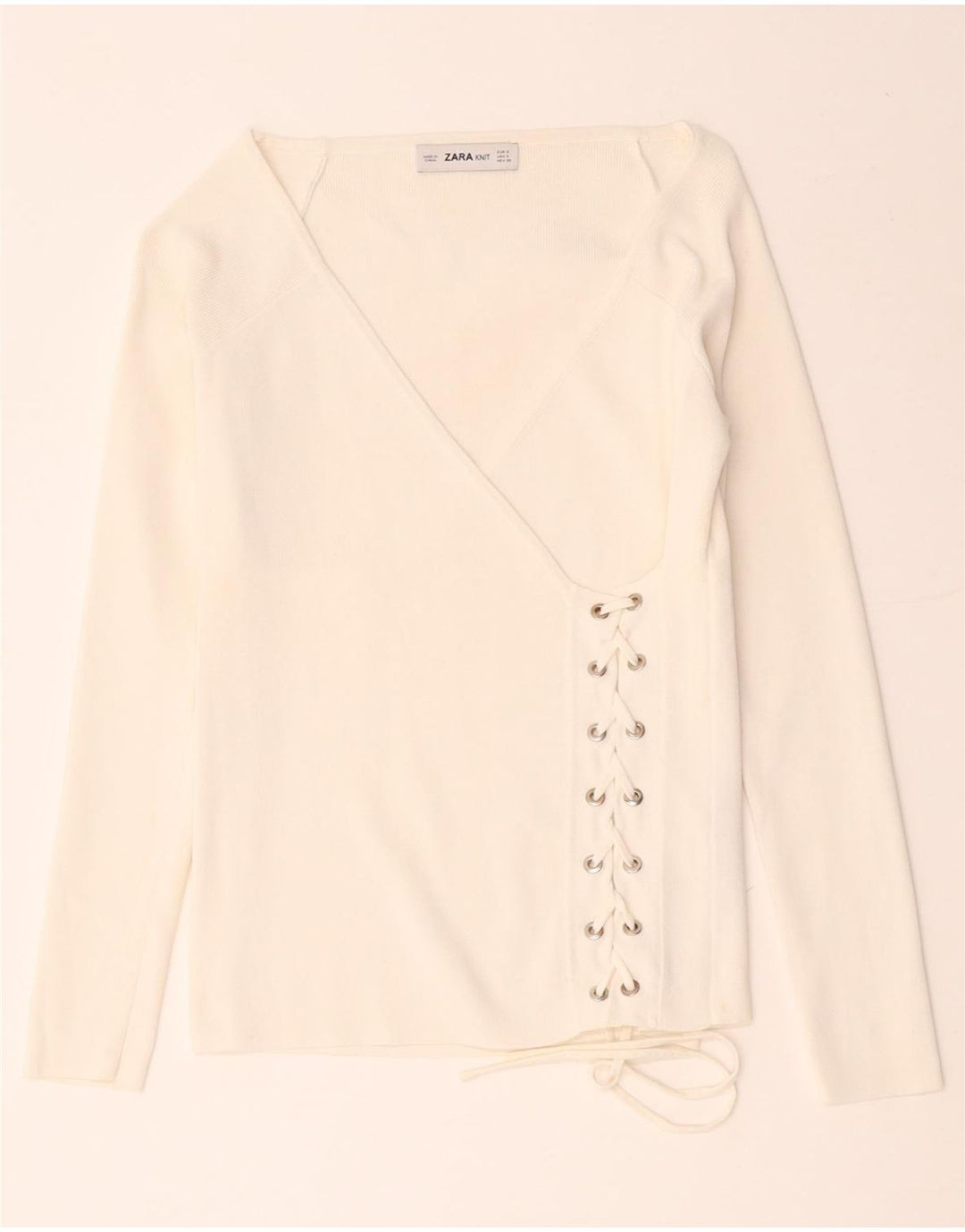 Zara Chemisier cache-cœur à manches longues pour femme UK 8 Small Viscose blanche