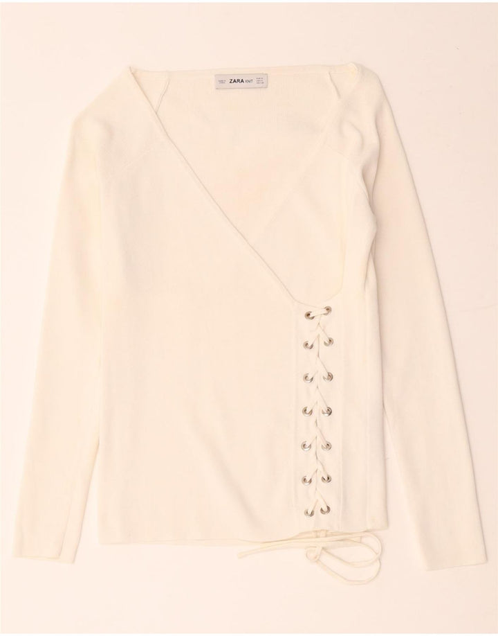 Zara Chemisier cache-cœur à manches longues pour femme UK 8 Small Viscose blanche