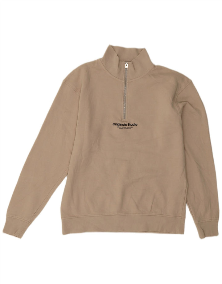 Jack & Jones Sweat-Shirt Graphique à Col Zippé Homme Beige Moyen Coton