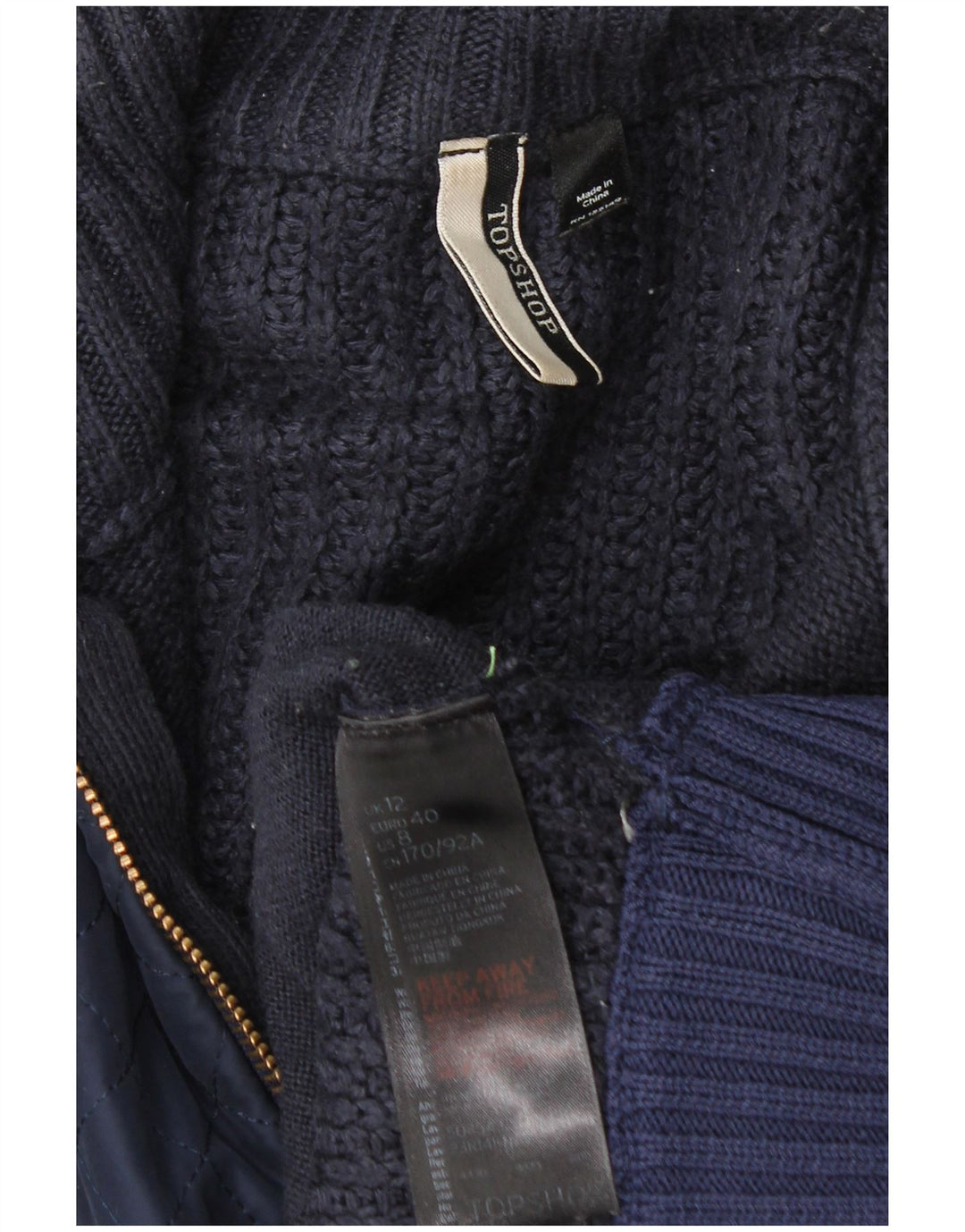 Topshop Pull surdimensionné à col zippé pour femme UK 12 Bleu marine moyen