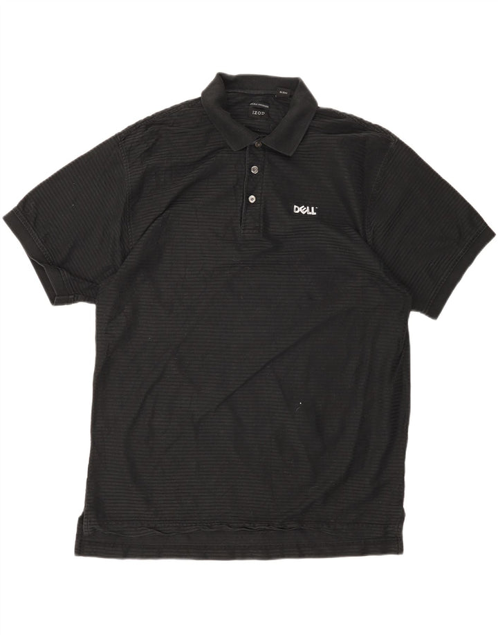 IZOD Mens Polo Shirt XL Black Striped Cotton Vintage Izod and Second-Hand Izod from Messina Hembry 