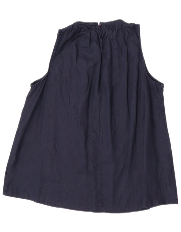 Benetton Chemisier sans manches pour femme UK 10 Petit Bleu Marine Lin