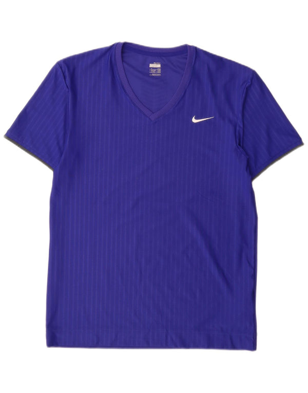 Nike Mens T-Shirt Top UK 39/41 Medium Blue Striped Polyester