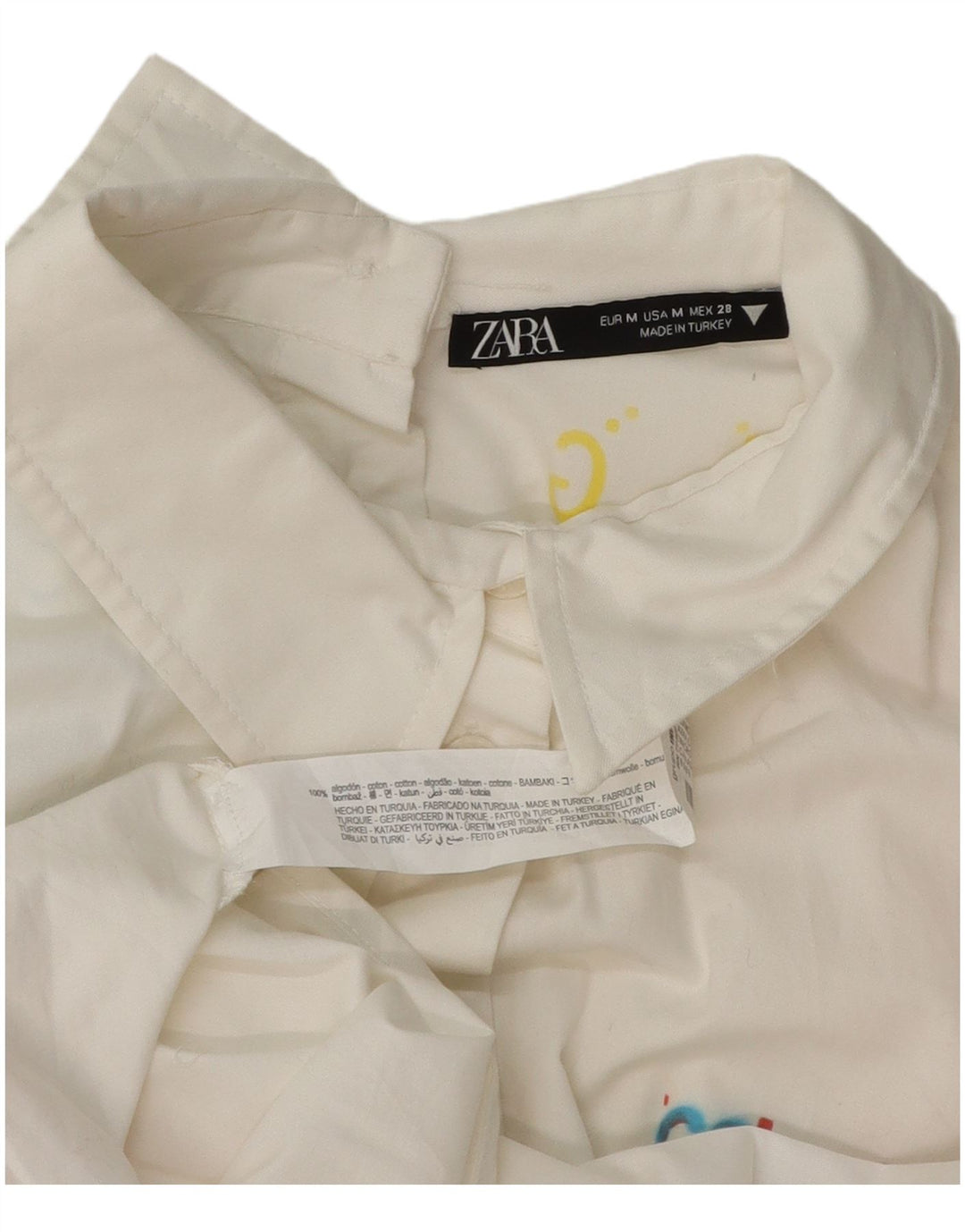 Zara Chemise surdimensionnée pour femme UK 14 Coton géométrique blanc moyen