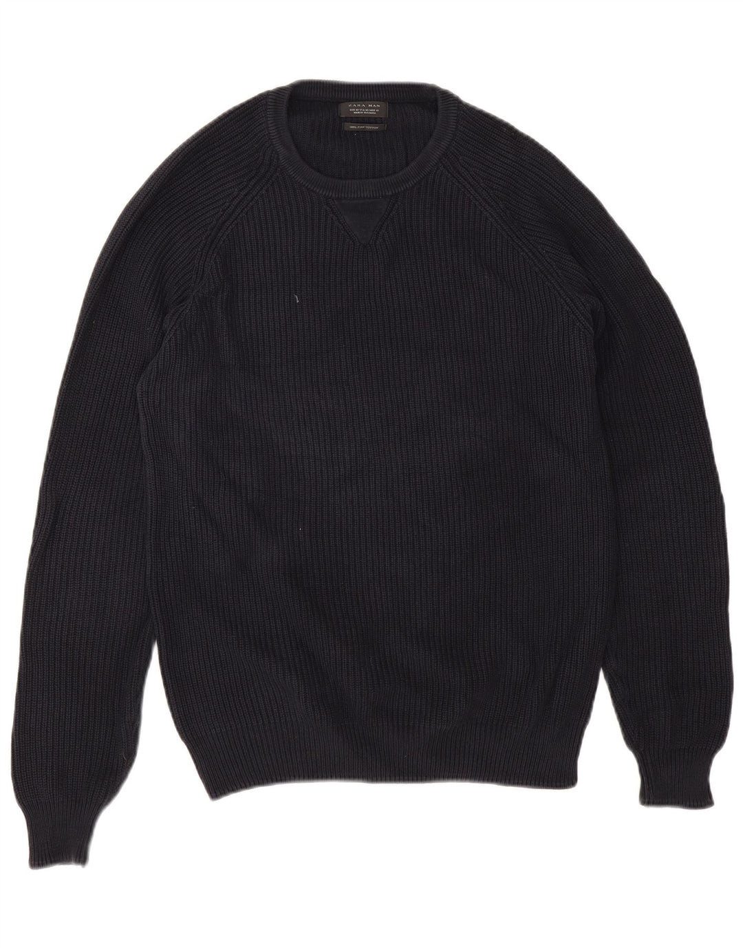 Zara Pull à col rond pour homme en coton bleu marine moyen