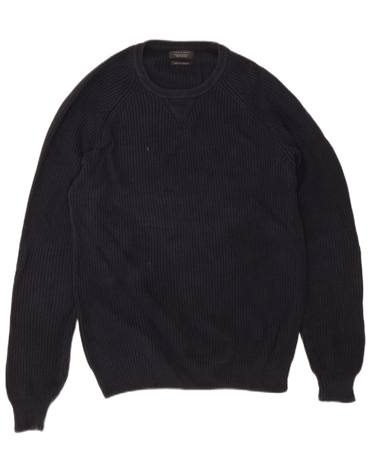 Zara Pull à col rond pour homme en coton bleu marine moyen