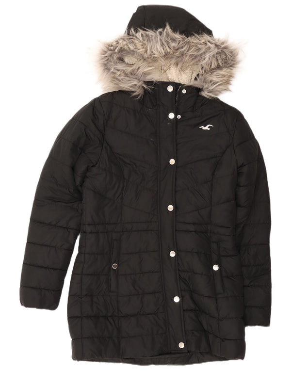 Hollister Manteau rembourré Sherpa à capuche pour femme UK 14 Medium Noir Polyester