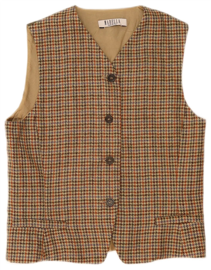 Marella Gilet Femme UK 14 Grande Laine Pied-de-Poule Beige