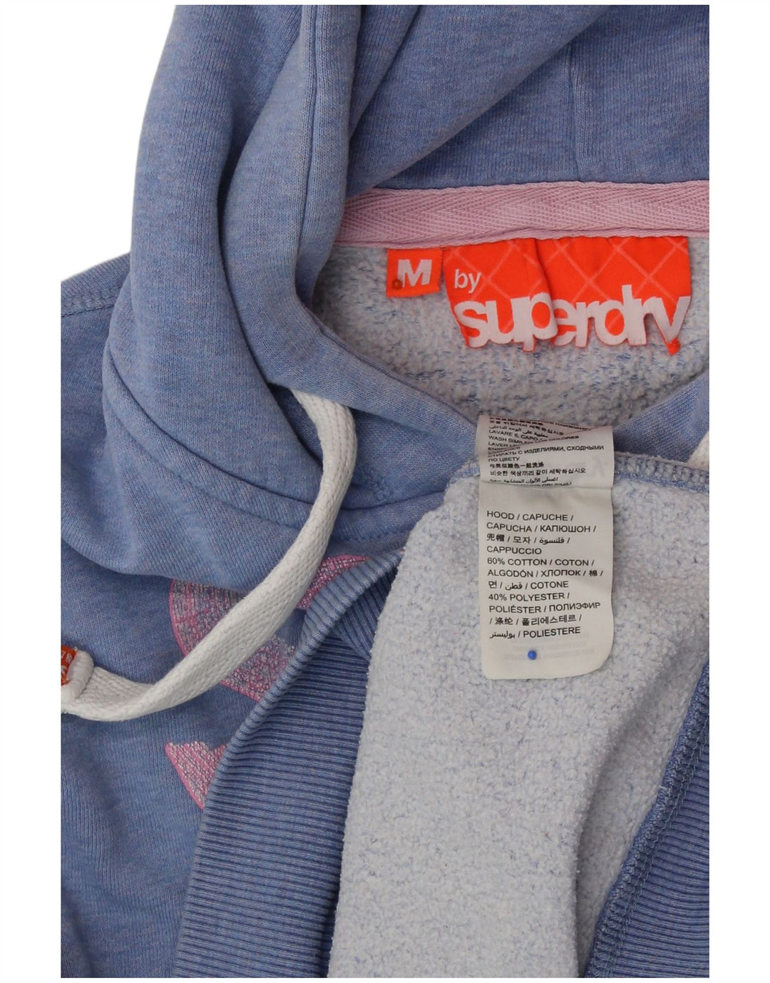 SUPERDRY Pull à capuche graphique pour femme UK 14 Bleu moyen en coton moucheté