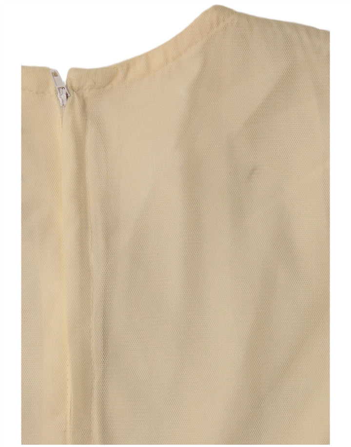 VINTAGE Robe trapèze à manches longues pour femmes US 6 Floral beige moyen