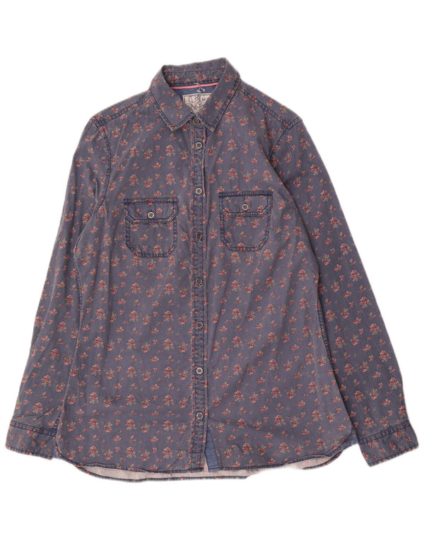 Fat Face Chemise Femme UK 14 Grand Coton Floral Bleu