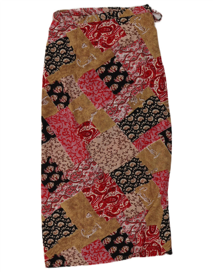 VINTAGE Jupe Maxi Portefeuille Femme W30 Moyen Multicolore Patchwork Viscose