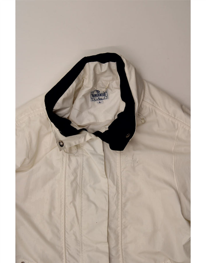 VINTAGE Womens Hooded Windbreaker Coat UK 16 Large White Vintage Vintage and Second-Hand Vintage from Messina Hembry 