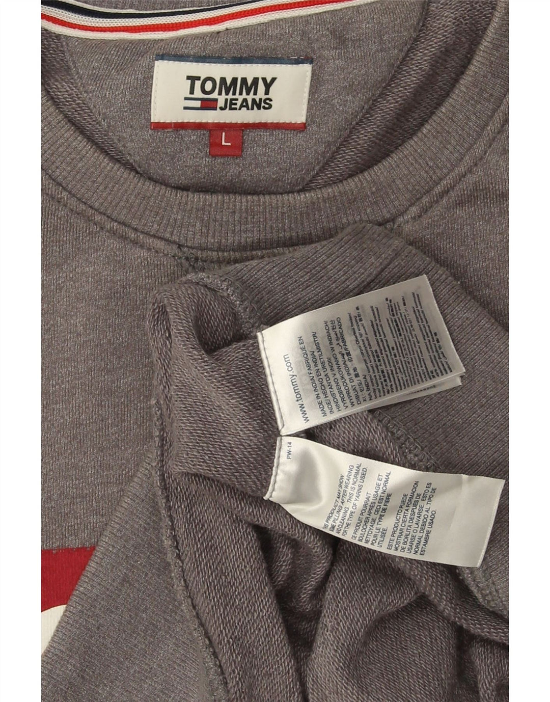 TOMMY HILFIGER Sweat-shirt graphique pour homme Large Gris Coton