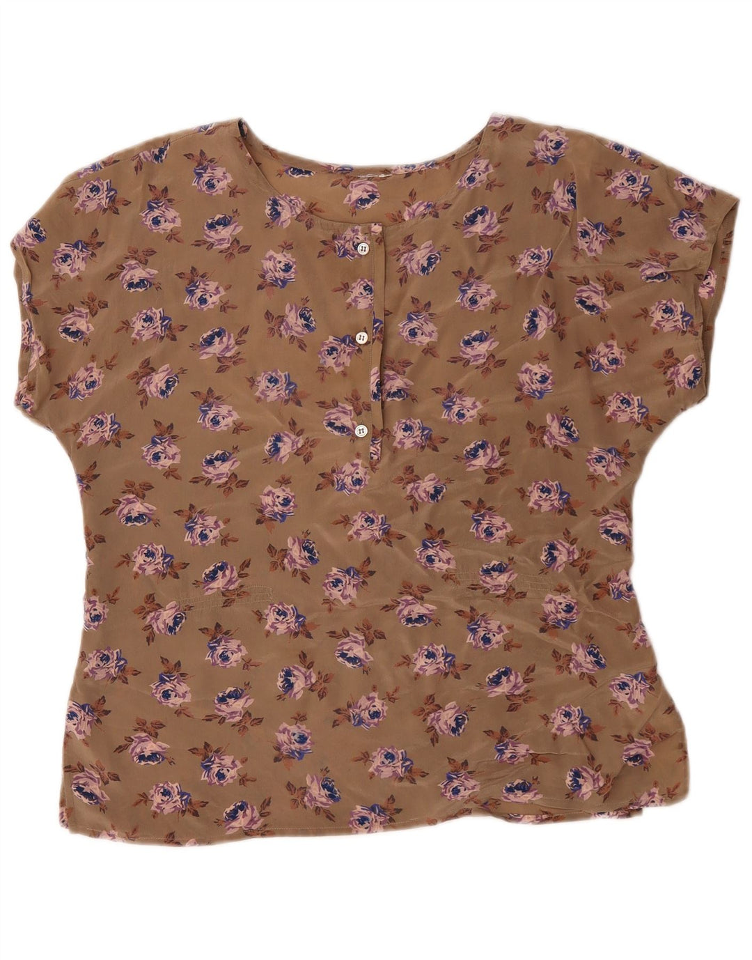 vintage Womens Blouse Top UK 16 Grand Brun Floral