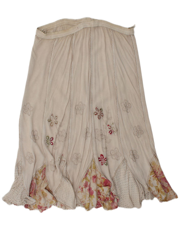 vintage Femme Jupe Gypsy XL W38 Beige Floral Viscose