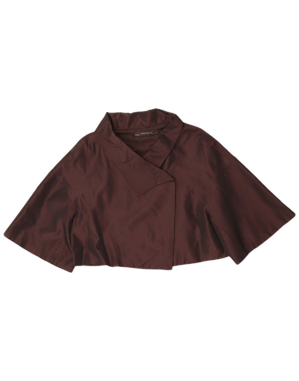 Zara Veste Boléro à Manches Courtes Femme UK 16 Large Acétate Marron