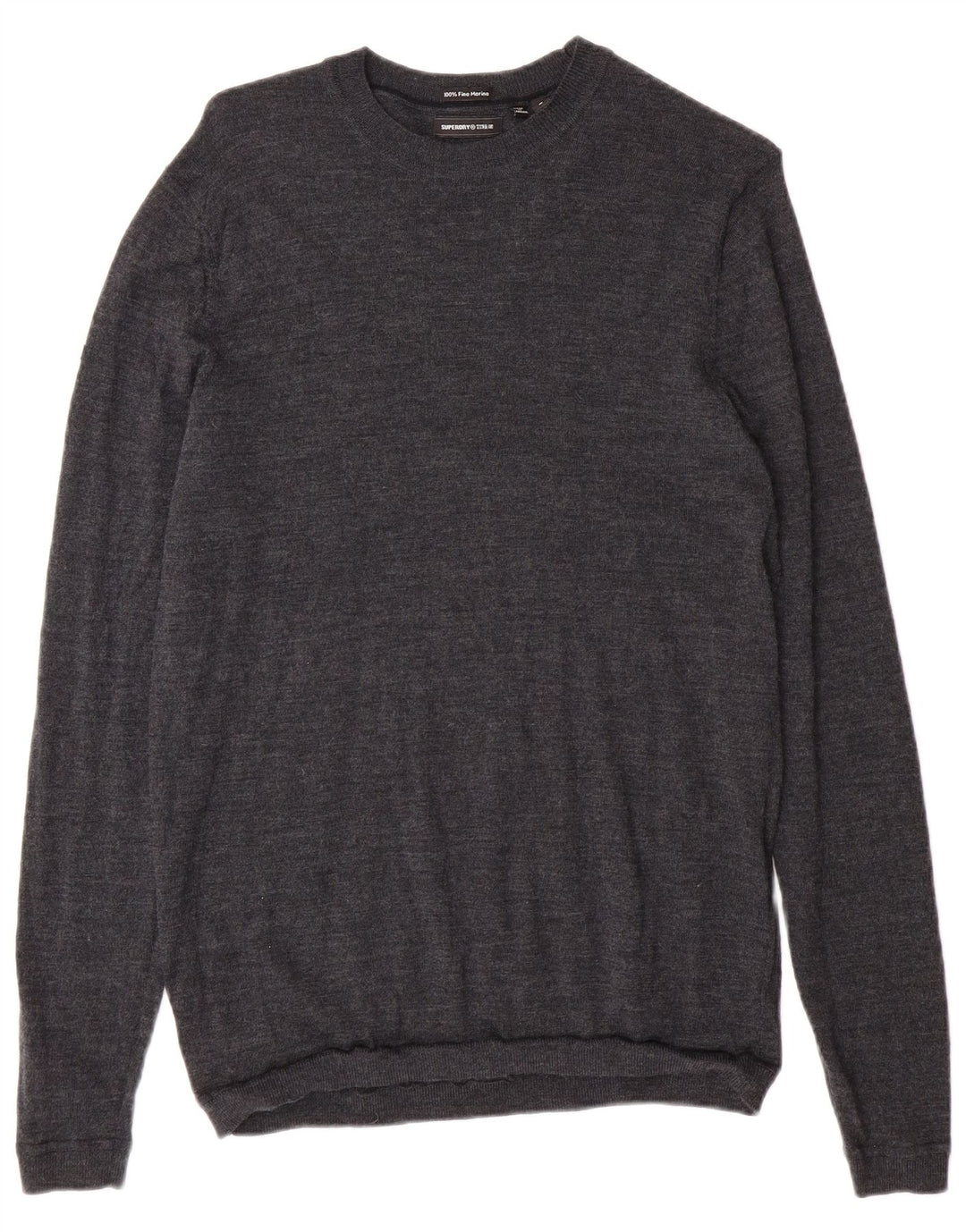 SUPERDRY Pull à col rond pour femme UK 14 Large Gris Laine mérinos