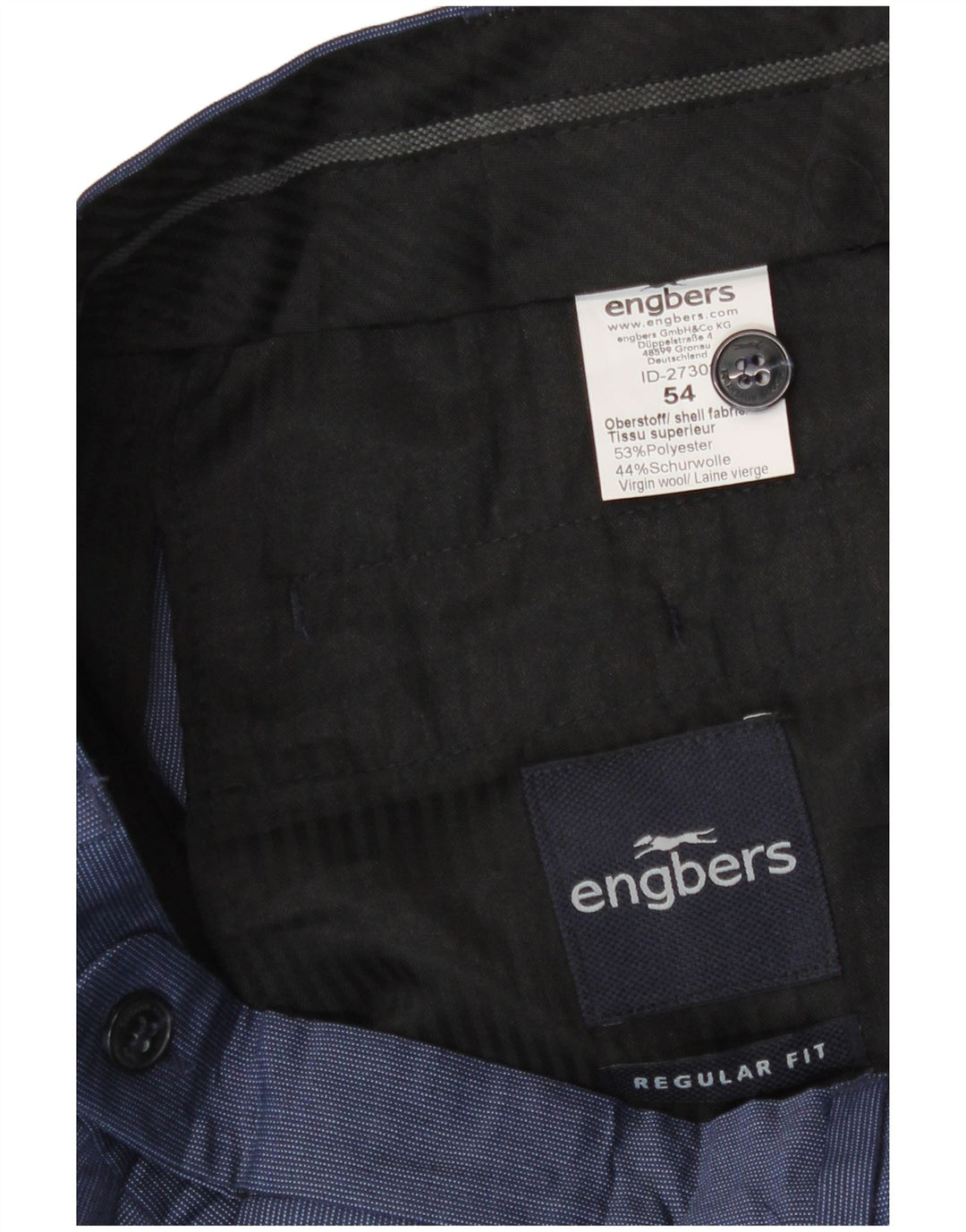Engbers Pantalon de costume coupe classique pour homme IT 54 2XL W38 L33 Bleu Polyester