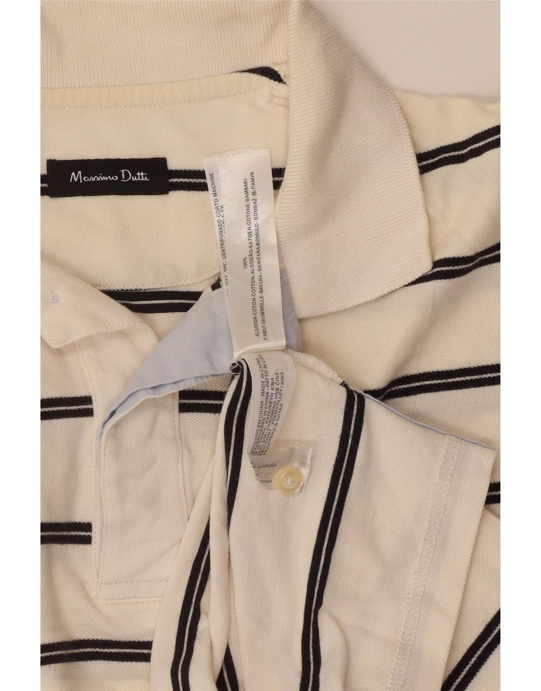 Massimo Dutti Polo Homme Coton Rayé Blanc Cassé Moyen