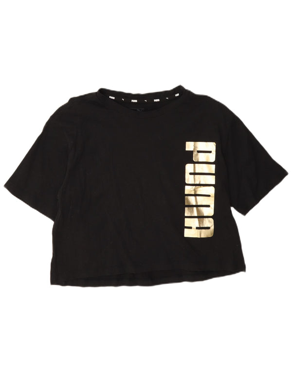 Puma T-shirt court graphique pour femme UK 14 Noir moyen Coton
