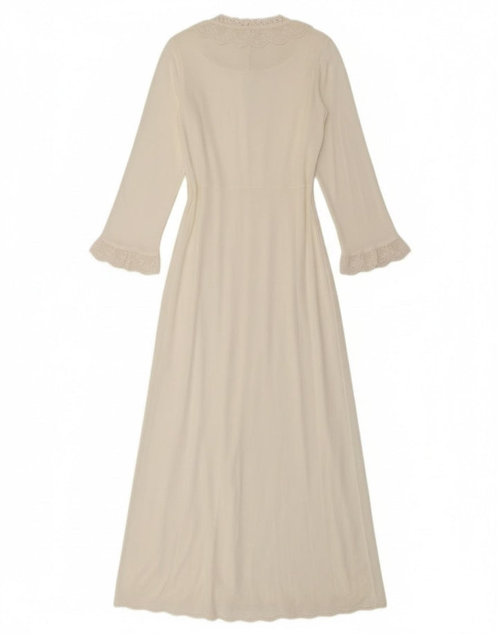 vintage Femmes Robe À Manches Longues Maxi Robe UK 10 Petit Blanc