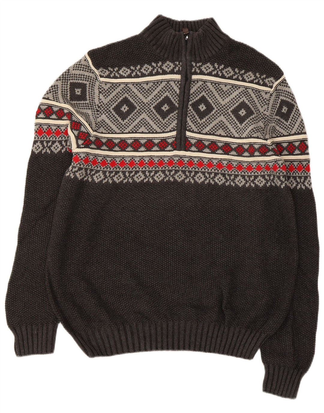 IZOD Pull à col zippé pour homme Petit gris Fair Isle en coton