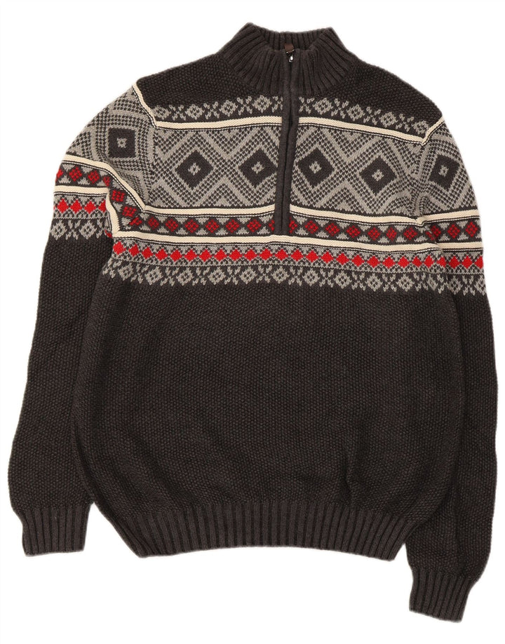 IZOD Pull à col zippé pour homme Petit gris Fair Isle en coton