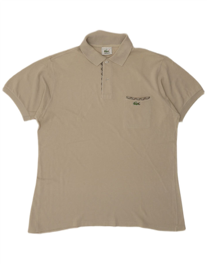 LACOSTE Mens Polo Shirt Size 5 Large Beige Cotton