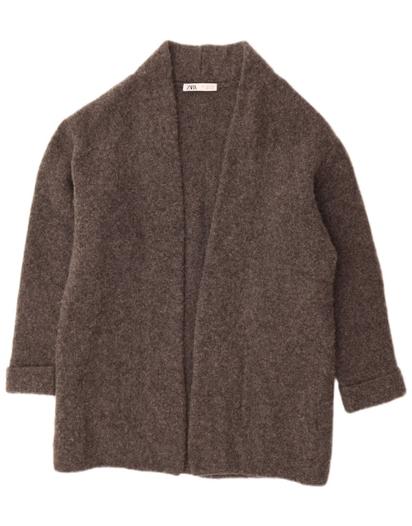 Zara Womens Oversize Longline Open Cardigan Sweater UK 10 Petite laine grise