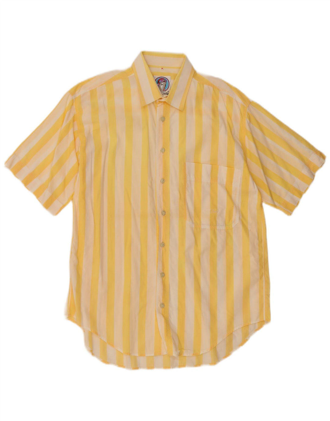 vintage Chemise à manches courtes pour hommes Coton rayé jaune moyen