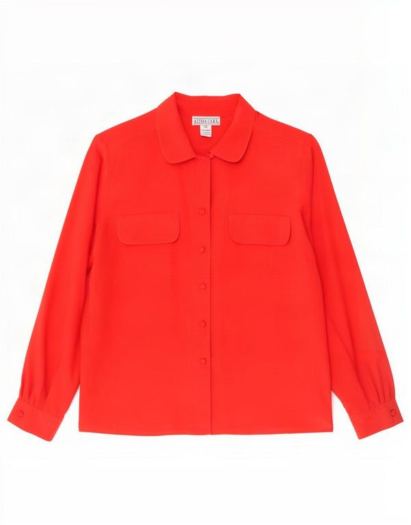 Chemisier chemise femme vintage US 10 Grand Polyester Rouge