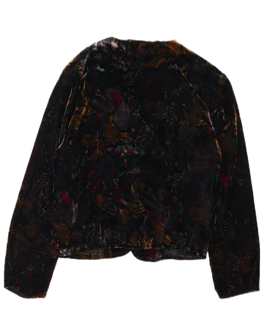 vintage Womens Open Velvet Blazer Veste UK 14 Moyen Multicolore Floral