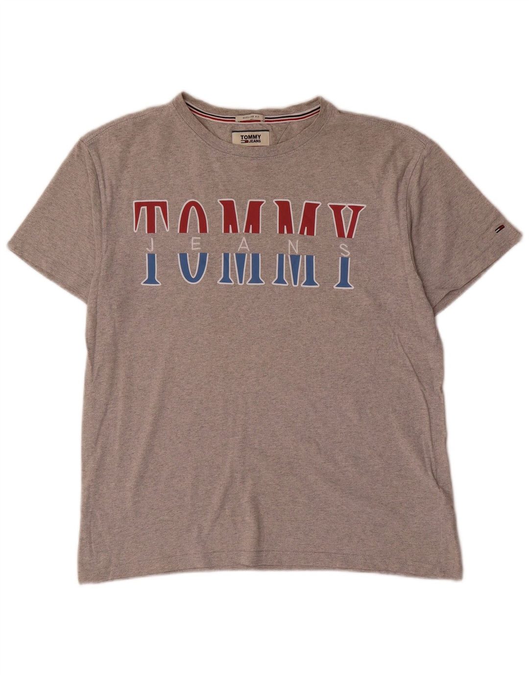 TOMMY HILFIGER T-shirt graphique coupe régulière pour femme UK 14 Gris moyen