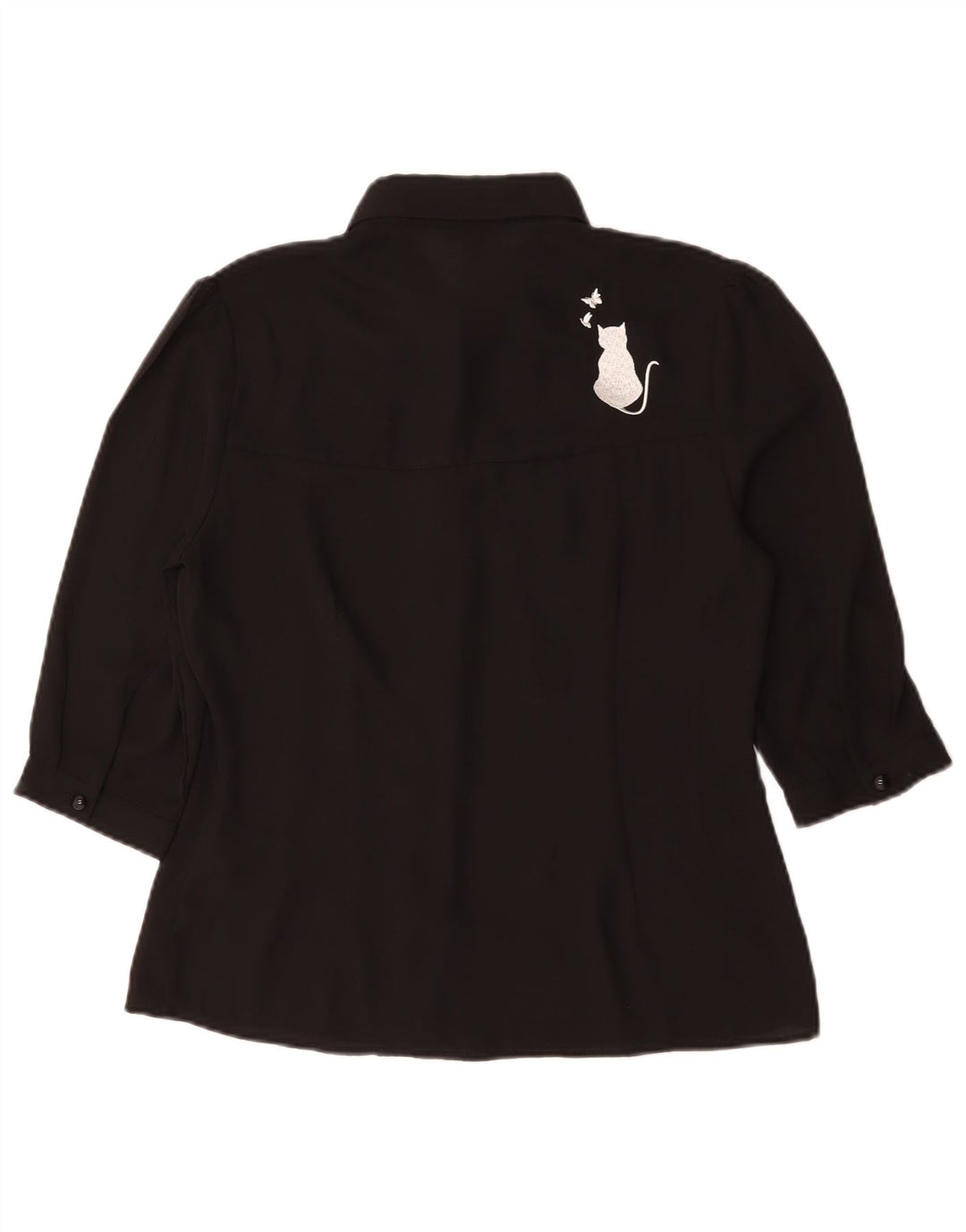 vintage Femmes Graphique Chemise À Manches Courtes Blouse UK 14 Moyen Noir