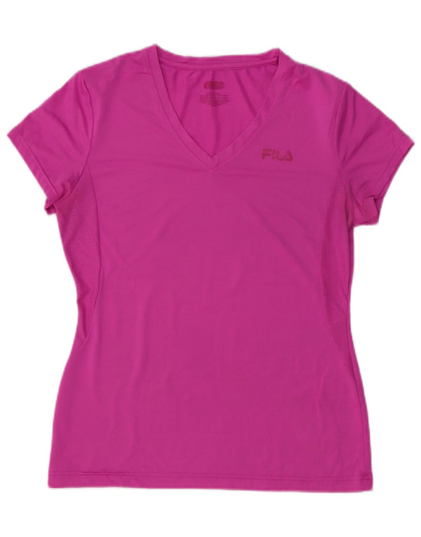 Fila Femme T-Shirt Top UK 12 Rose Moyen Polyester